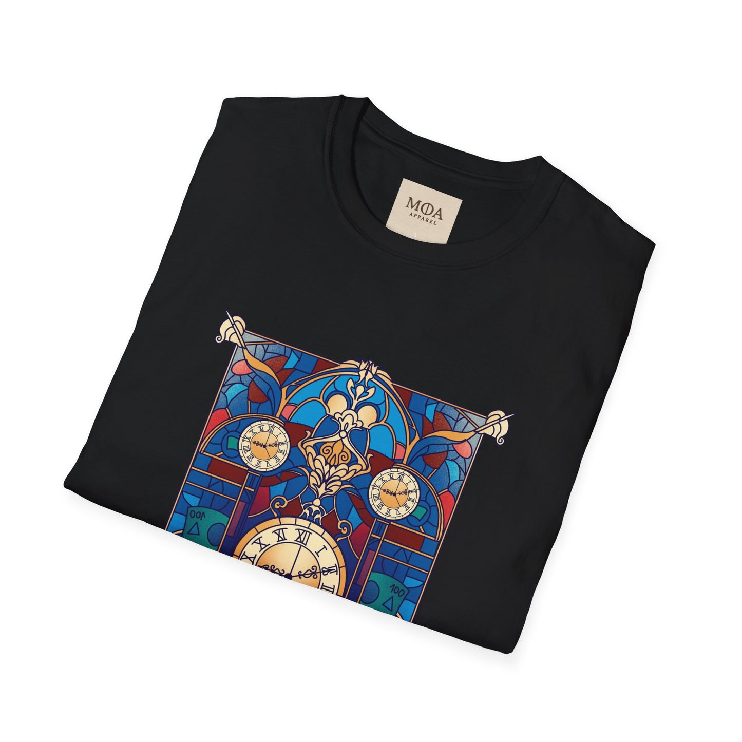 Glass Horology - Stained Glass Shirt - Antique Clock Graphic Tee - Unisex Cotton T-Shirt