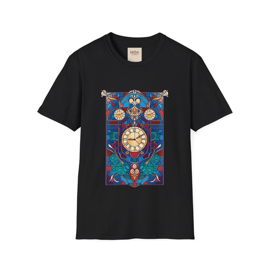 Glass Horology - Stained Glass Shirt - Antique Clock Graphic Tee - Unisex Cotton T-Shirt