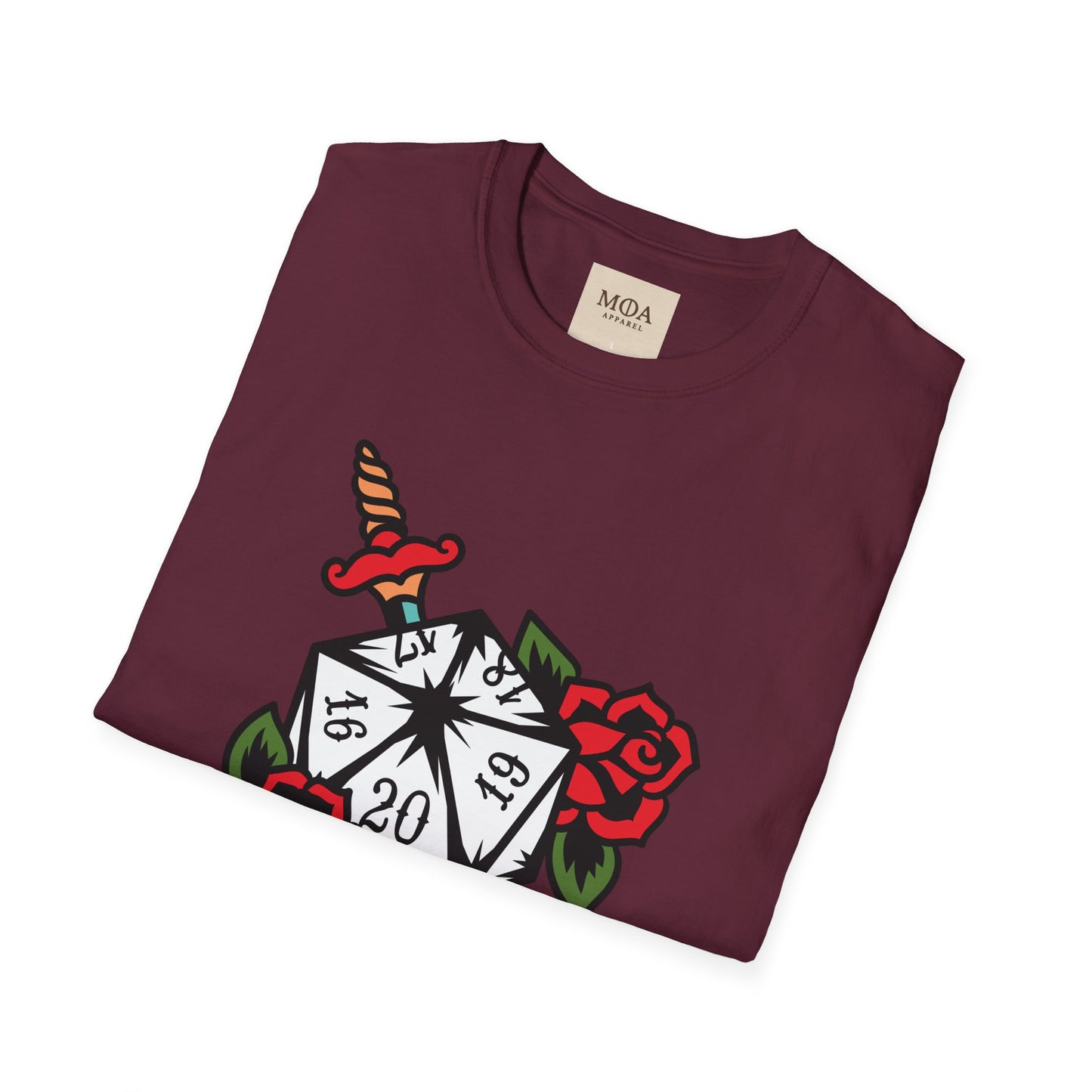 Rose Dagger & Die - Table Gaming Shirt - Streetwear Dice Graphic Tee - Unisex Cotton T-Shirt