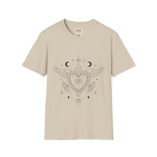 Bohemian Wings - Ethereal Feather Heart Shirt - Boho Bird Graphic Tee - Unisex Cotton T-Shirt