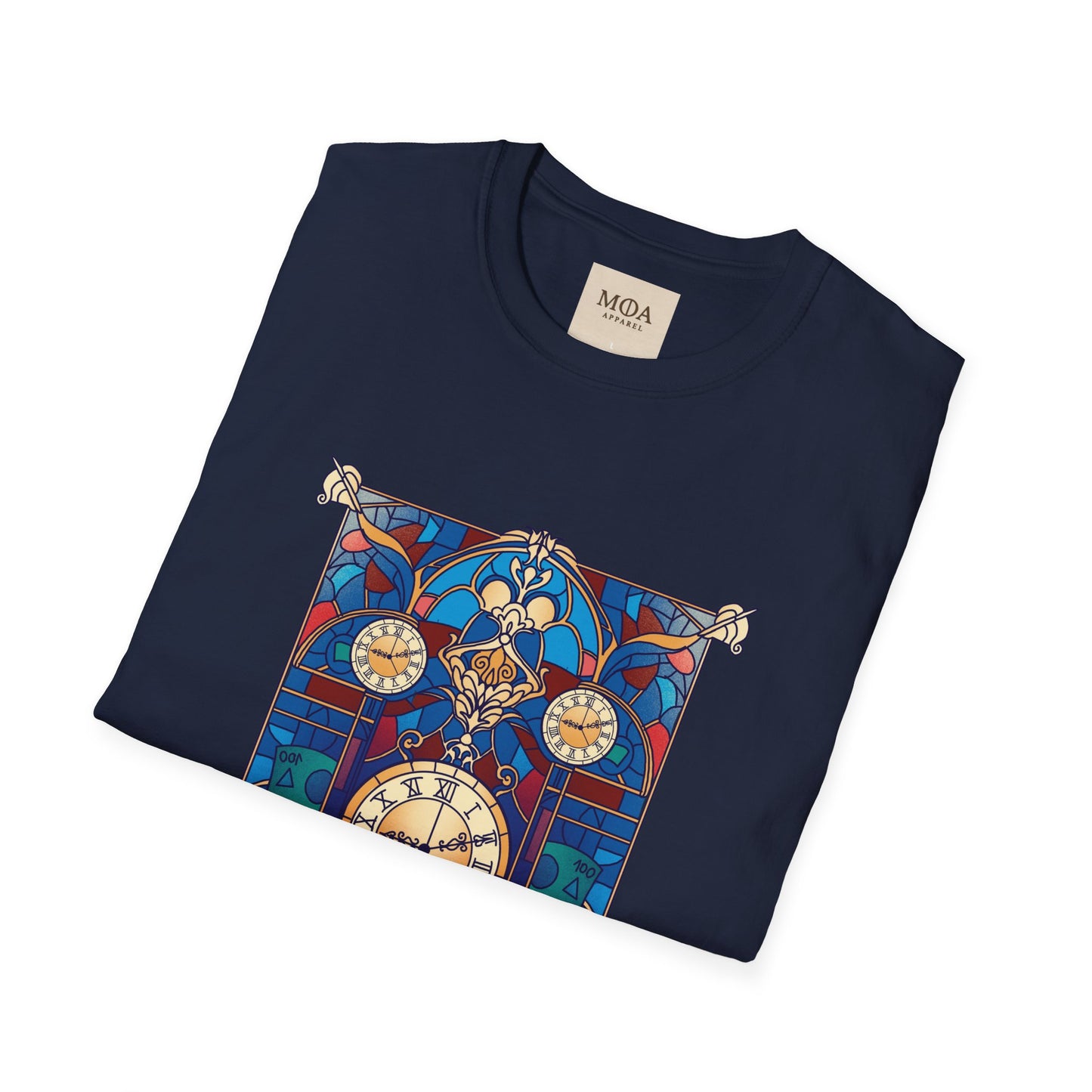 Glass Horology - Stained Glass Shirt - Antique Clock Graphic Tee - Unisex Cotton T-Shirt