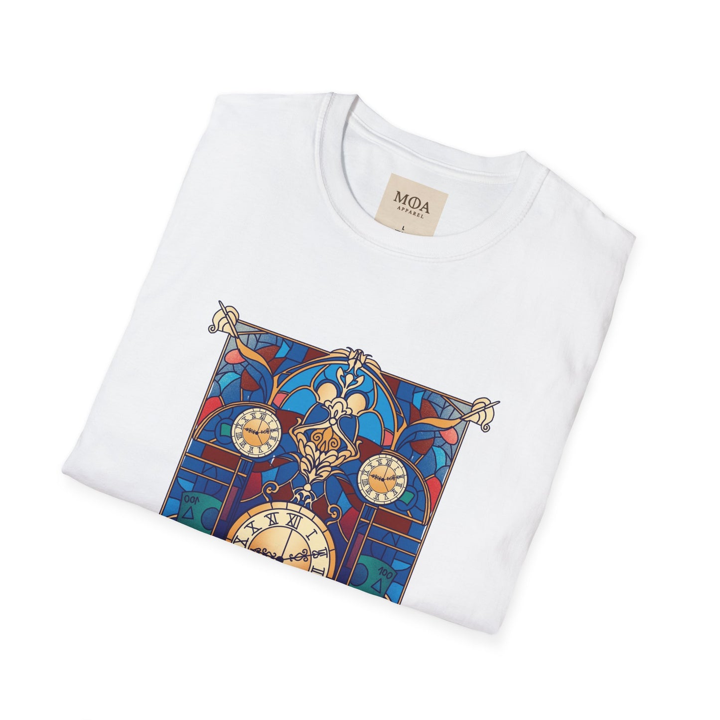 Glass Horology - Stained Glass Shirt - Antique Clock Graphic Tee - Unisex Cotton T-Shirt