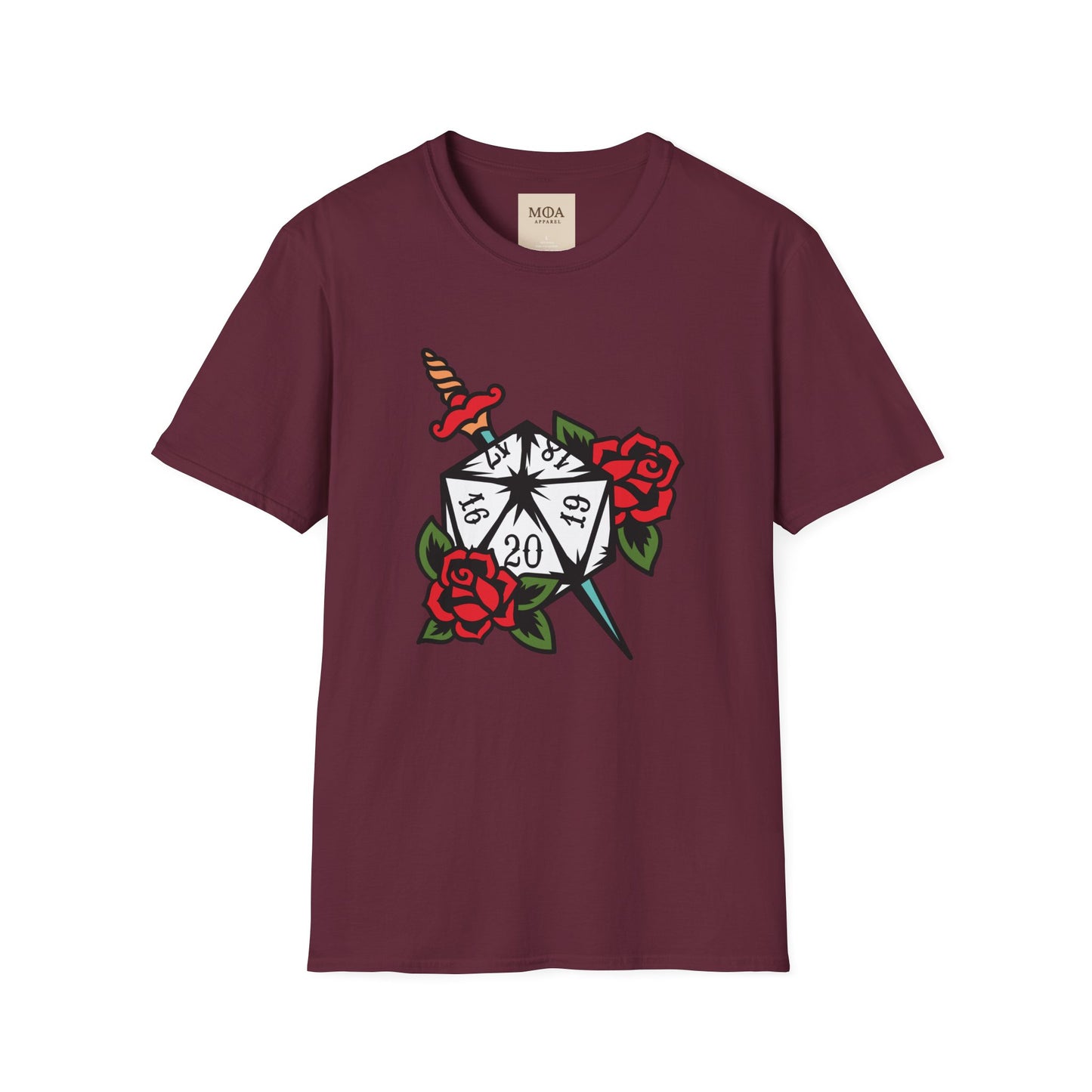 Rose Dagger & Die - Table Gaming Shirt - Streetwear Dice Graphic Tee - Unisex Cotton T-Shirt