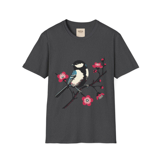 Chickadee Blossom - Songbird Shirt - Nature Bird Graphic Tee - Unisex Cotton T-Shirt