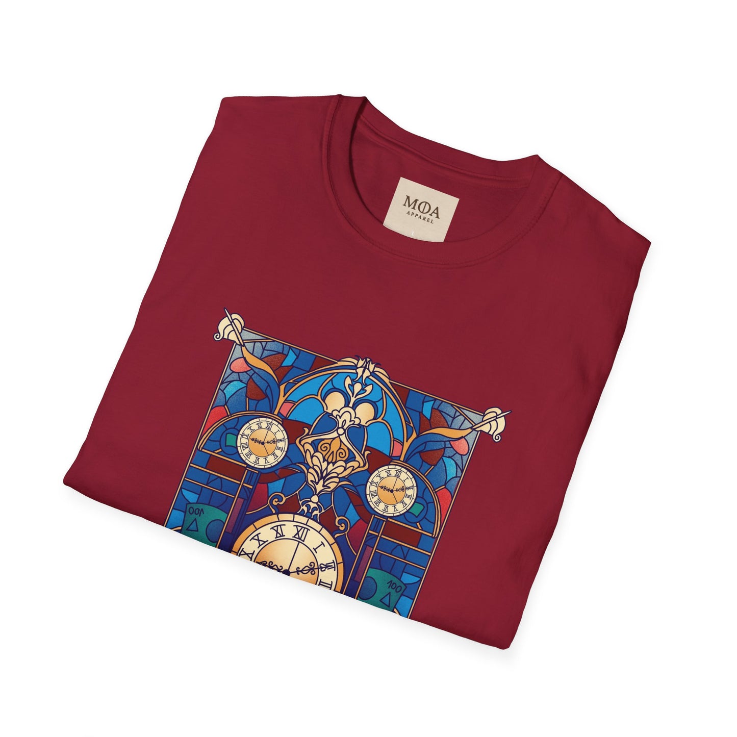 Glass Horology - Stained Glass Shirt - Antique Clock Graphic Tee - Unisex Cotton T-Shirt
