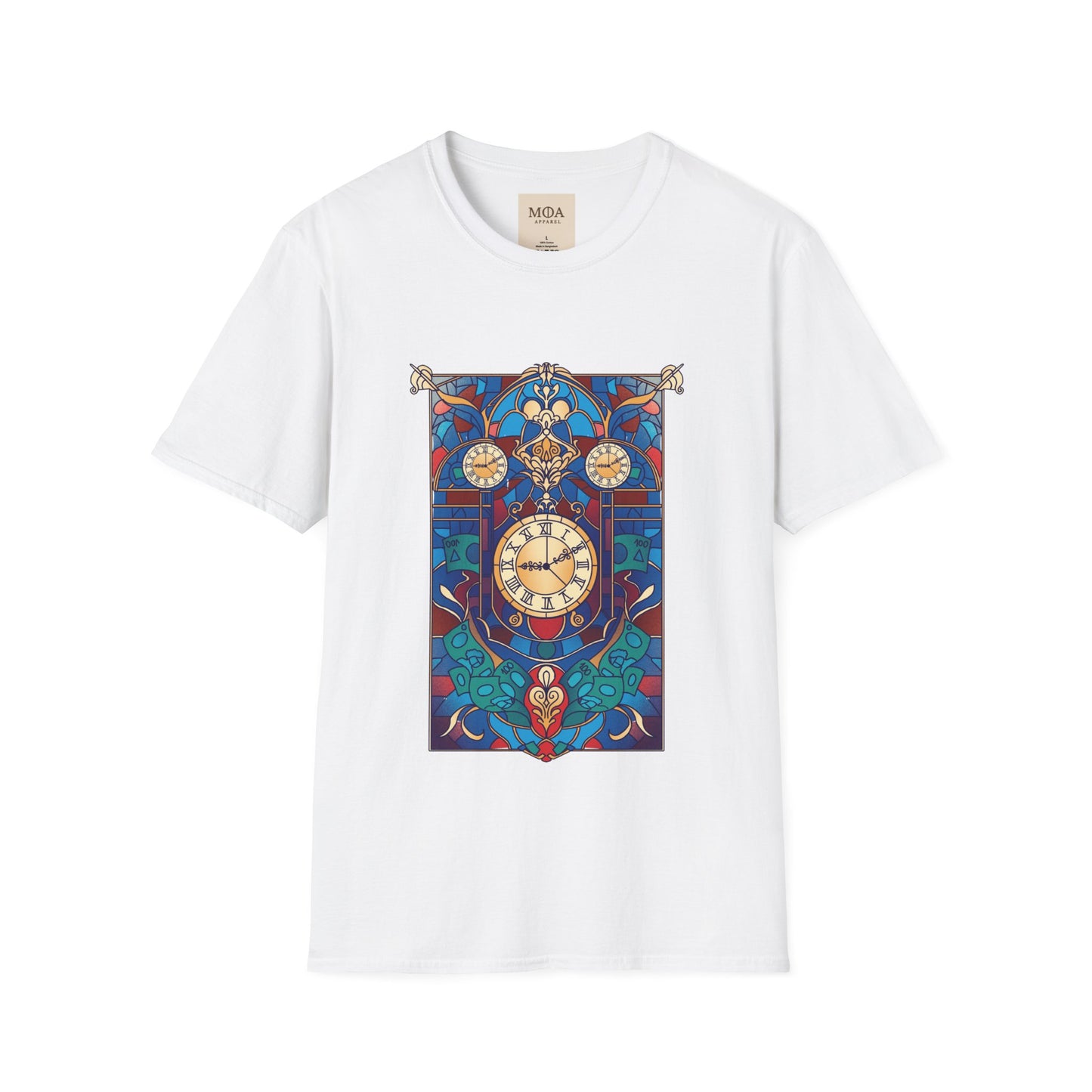 Glass Horology - Stained Glass Shirt - Antique Clock Graphic Tee - Unisex Cotton T-Shirt