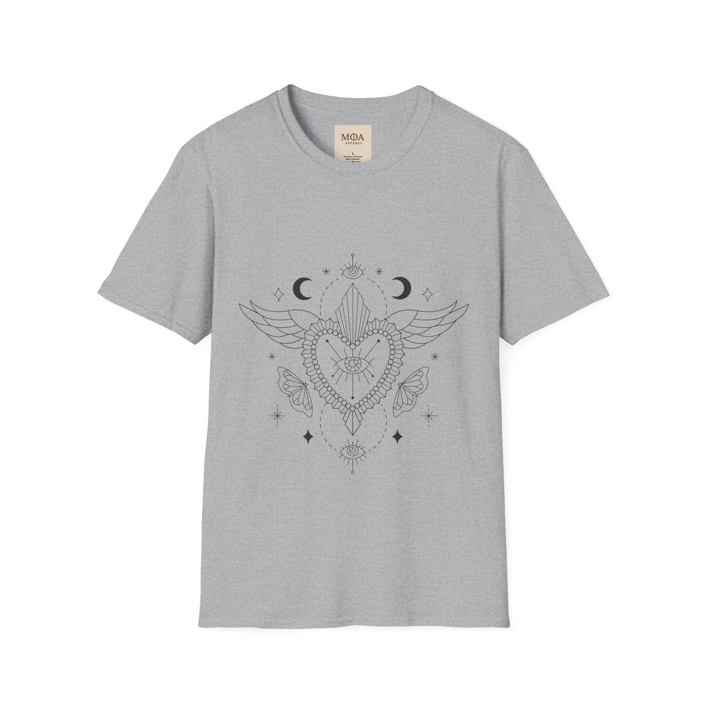 Bohemian Wings - Ethereal Feather Heart Shirt - Boho Bird Graphic Tee - Unisex Cotton T-Shirt