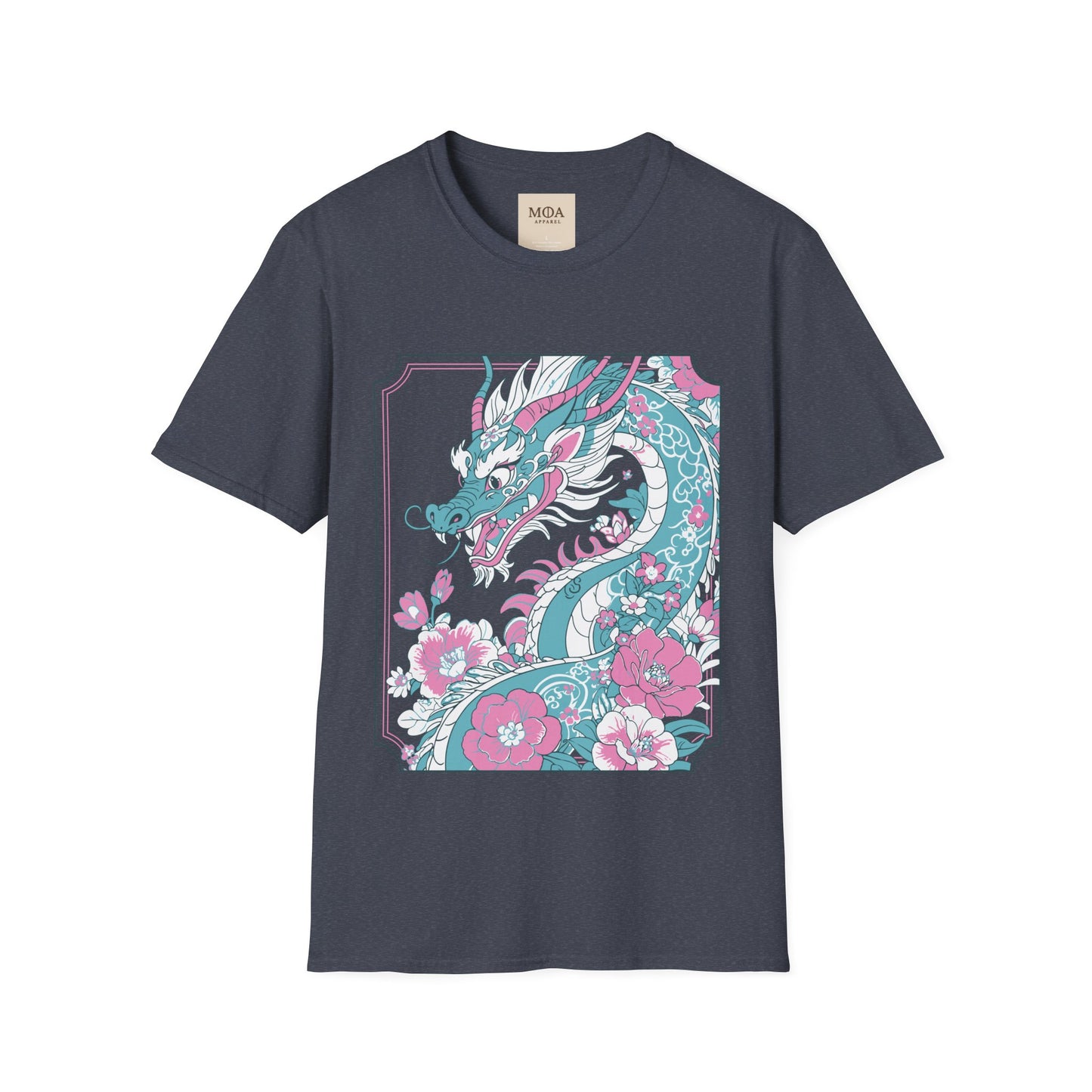 Dragon Ascending - Mythical Dragon Shirt -Floral  Fantasy Creature Graphic Tee - Unisex Cotton T-Shirt