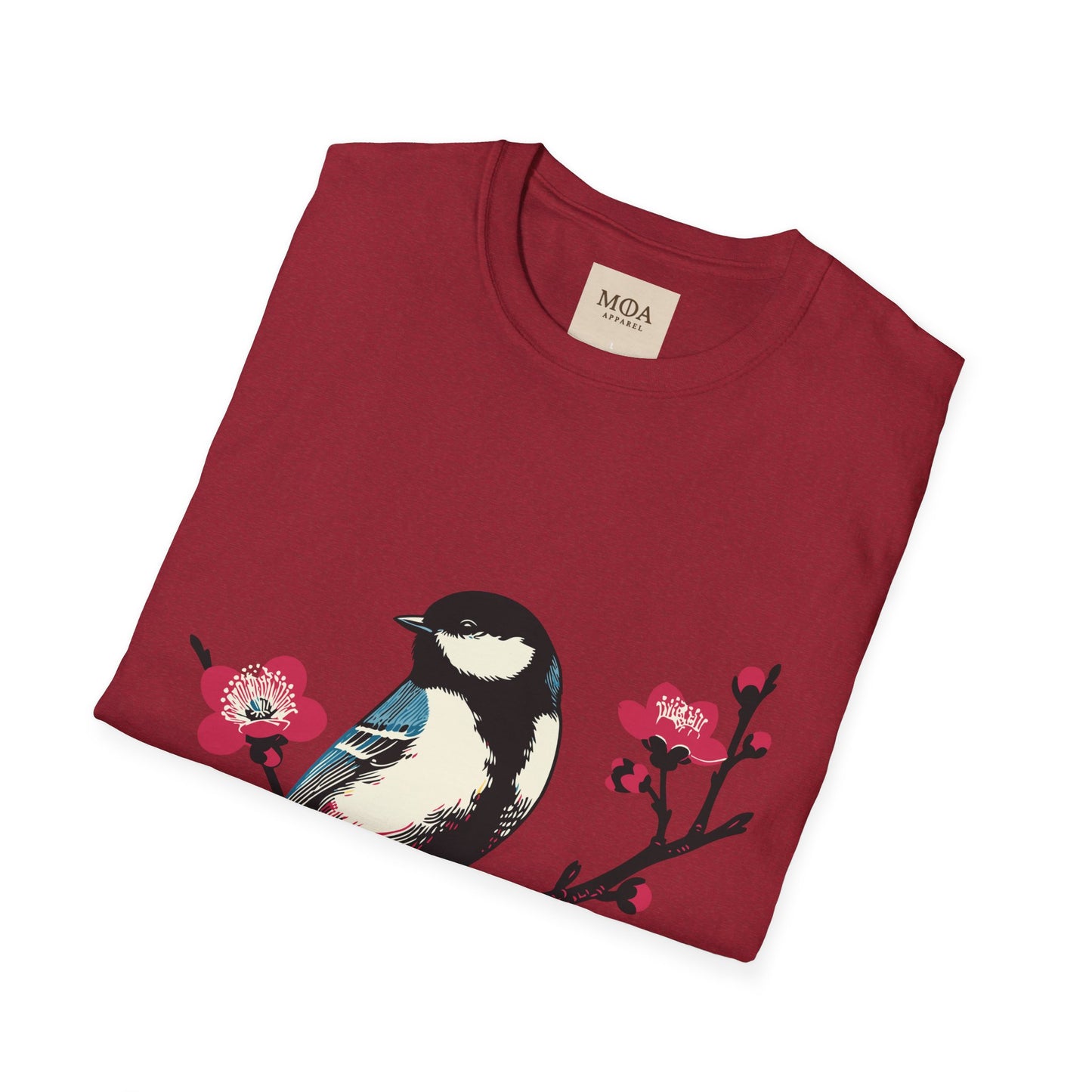 Chickadee Blossom - Songbird Shirt - Nature Bird Graphic Tee - Unisex Cotton T-Shirt