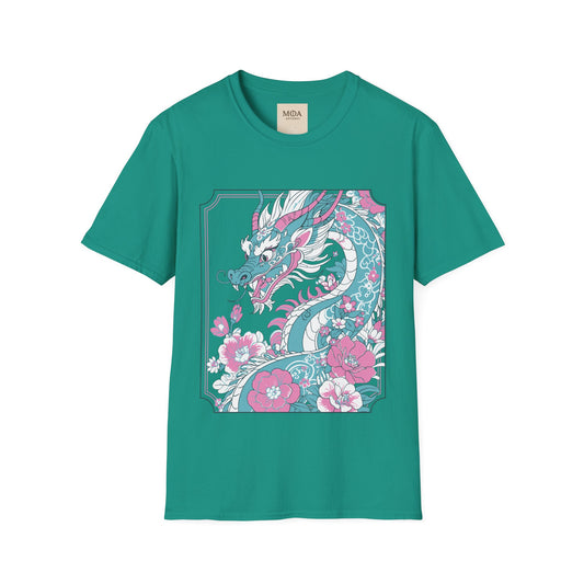 Dragon Ascending - Mythical Dragon Shirt -Floral  Fantasy Creature Graphic Tee - Unisex Cotton T-Shirt