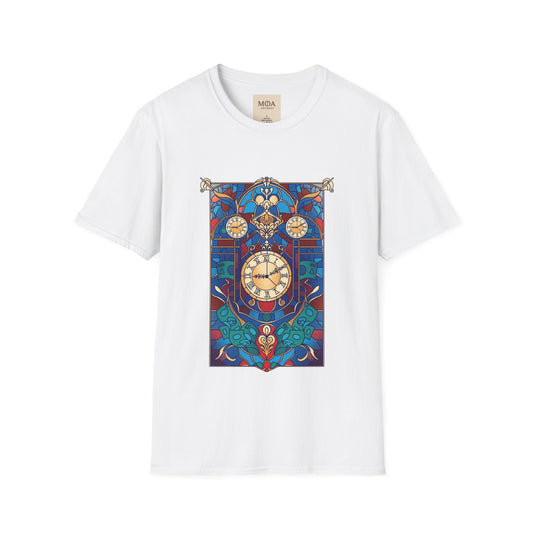 Glass Horology - Stained Glass Shirt - Antique Clock Graphic Tee - Unisex Cotton T-Shirt