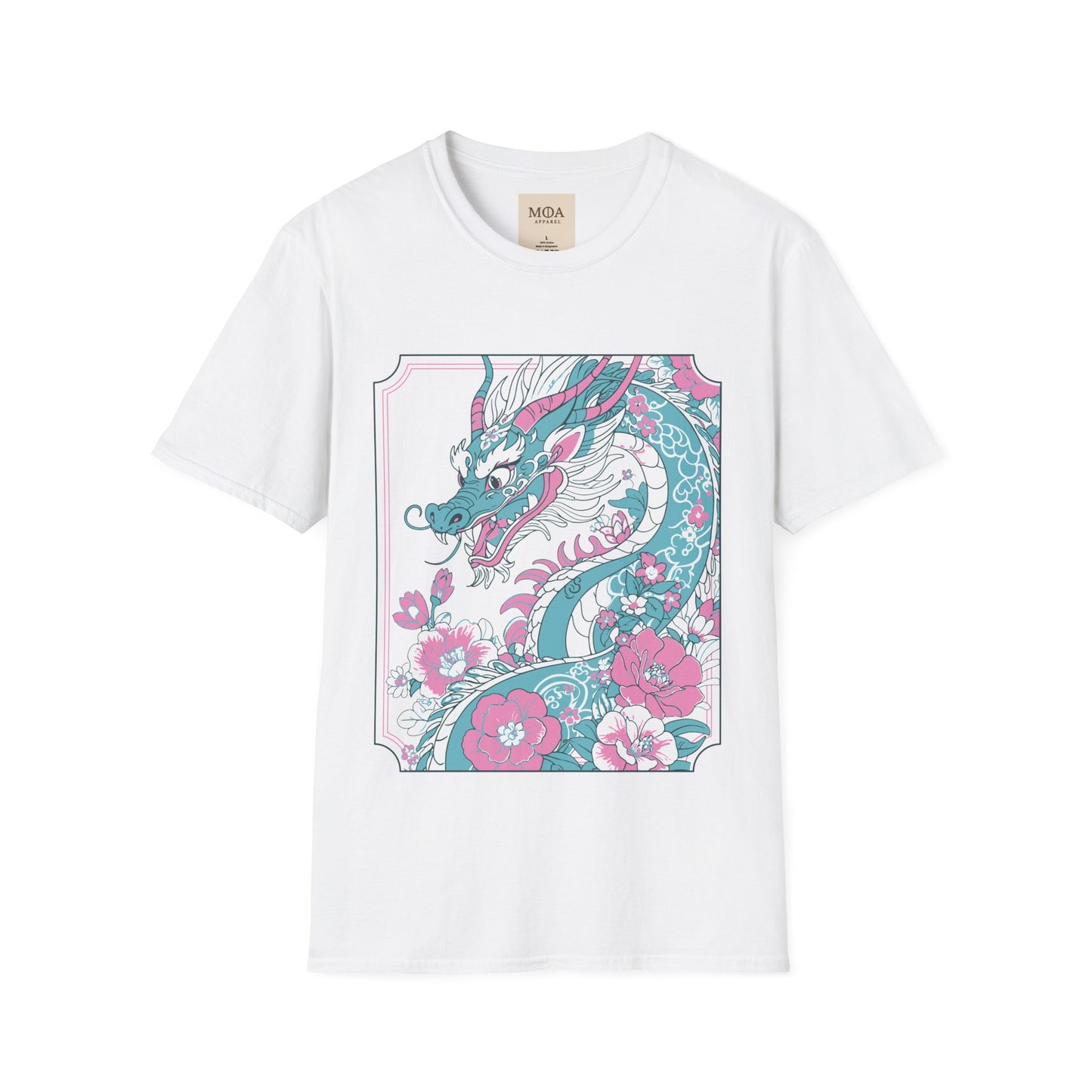 Dragon Ascending - Mythical Dragon Shirt -Floral  Fantasy Creature Graphic Tee - Unisex Cotton T-Shirt