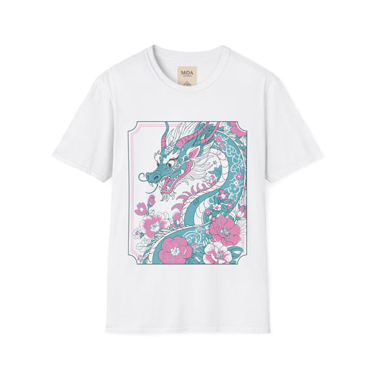 Dragon Ascending - Mythical Dragon Shirt -Floral  Fantasy Creature Graphic Tee - Unisex Cotton T-Shirt