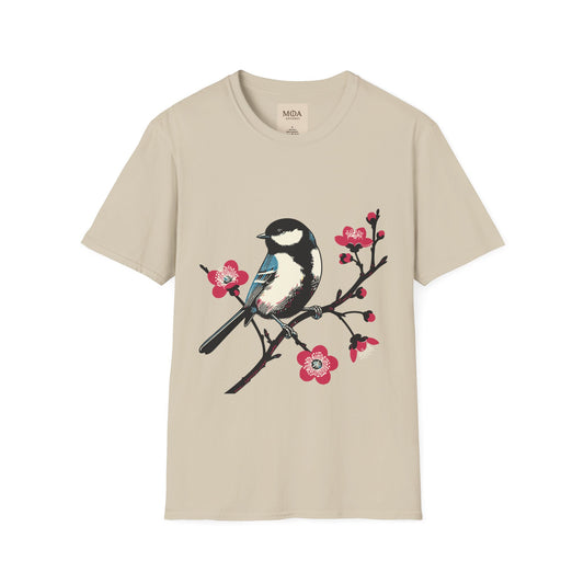 Chickadee Blossom - Songbird Shirt - Nature Bird Graphic Tee - Unisex Cotton T-Shirt